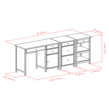 Winsome Wood Delta Collection 3-Piece Home Office Desk Set, White Desk Set Dimensions