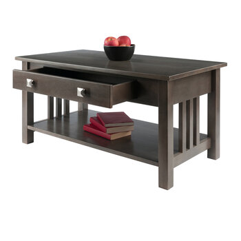 Winsome Wood Stafford Collection Coffee Table, Oyster Gray Opened Prop View