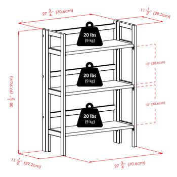 Winsome Wood Torino Collection 3-Piece Foldable Shelf with 2 Foldable Wide Fabric Baskets, Shelf Dimensions