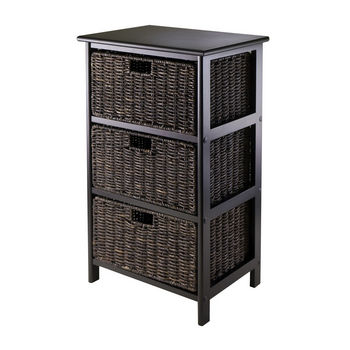 Winsome Wood WS-20317, Omaha Storage Rack with 3 Foldable Baskets, Black, 16.73'' W x 12.40'' D x 28.54'' H