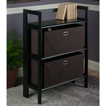 Winsome Wood Torino Collection 3-Piece Foldable Shelf with 2 Foldable Wide Fabric Baskets, Black and Chocolate