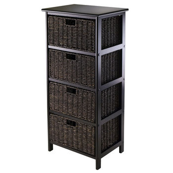 Winsome Wood WS-20418, Omaha Storage Rack with 4 Foldable Baskets, Black, 16.73'' W x 12.40'' D x 36.81'' H