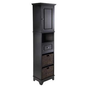Winsome Wood Wyatt Tall Cabinet with Baskets, Drawer, Door in Black, 18-1/8''W x 13''D x 70-7/8''H