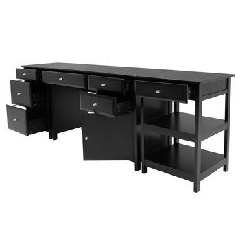 Winsome Wood Delta Collection 3-Piece Home Office Desk Set, Black Desk Set Opened View
