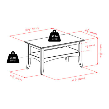 Winsome Wood Camden Collection Coffee Table, Coffee Dimensions