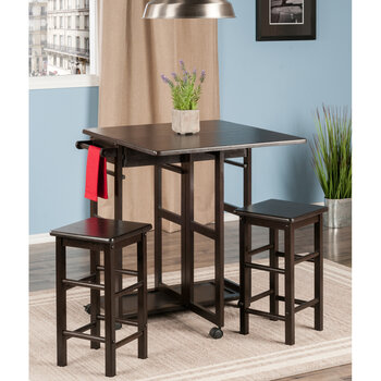 Winsome Space Saver Drop Leaf Table with 2 Round Stools 