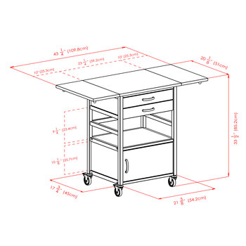 Winsome Wood Bellini Collection Drop Leaf Kitchen Cart, Coffee and Natural Dimensions