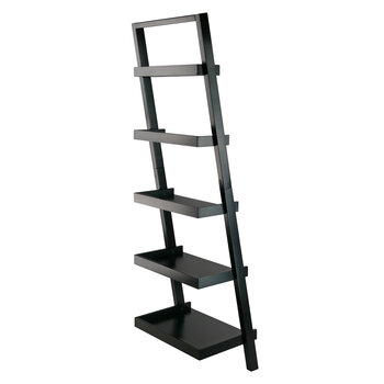 Winsome Wood Bellamy Collection 5-Tier Leaning Shelf, Black Angle Back View