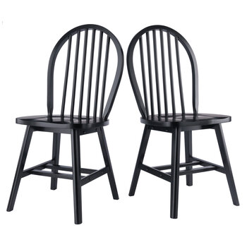 Winsome Wood Windsor Collection 2-Piece Chair Set with Contoured Seats and Double Cross-Bar Leg Support, Black Product View