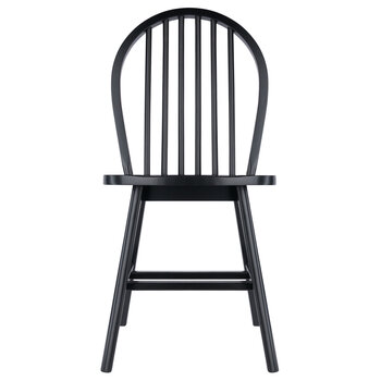 Winsome Wood Windsor Collection 2-Piece Chair Set with Contoured Seats and Double Cross-Bar Leg Support, Black Front View