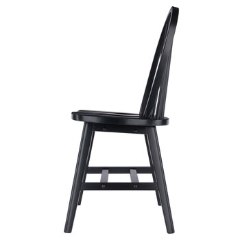 Winsome Wood Windsor Collection 2-Piece Chair Set with Contoured Seats and Double Cross-Bar Leg Support, Black Side View