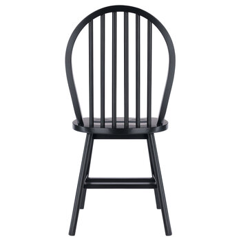 Winsome Wood Windsor Collection 2-Piece Chair Set with Contoured Seats and Double Cross-Bar Leg Support, Black Back View