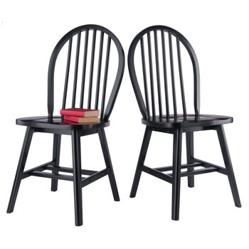 Winsome Wood Windsor Collection 2-Piece Chair Set with Contoured Seats and Double Cross-Bar Leg Support, Black Prop View