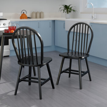 Winsome Wood Windsor Collection 2-Piece Chair Set with Contoured Seats and Double Cross-Bar Leg Support, Black Room View