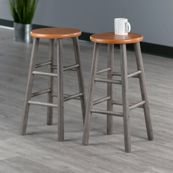 Winsome Wood Huxton Collection 2-Piece Counter Stool Set, Gray and Teak