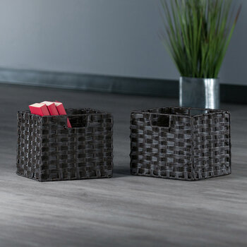 Winsome Wood Melanie Collection 2-Piece Foldable Woven Fiber Basket Set, 2-Small Baskets, Chocolate