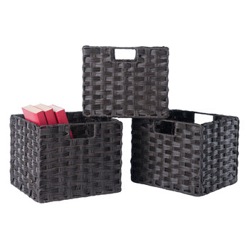 Winsome Wood Melanie Collection 3-Piece Foldable Woven Fiber Basket Set, 3-Small Baskets, Chocolate 3-Piece Basket Set: 3-Small Prop View