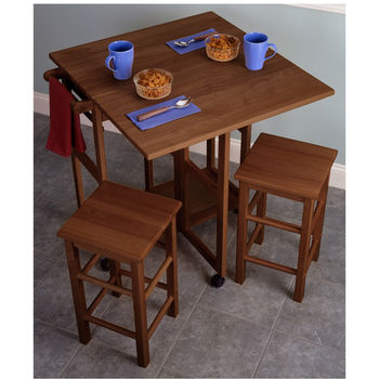 Winsome Wood Square Spacesaver 3-Pc. Set, Includes Drop Leaf Table & 2 Stools