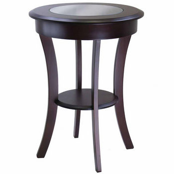 Winsome Wood Cassie Round Accent Table with Glass with Cappucino Finish