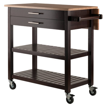 Winsome Wood Langdon Collection Mobile Kitchen Cart with Drop Leaf, 2-Drawers, 2-Slatted Open Shelves, and Towel Holder, Cappuccino and Natural Product View