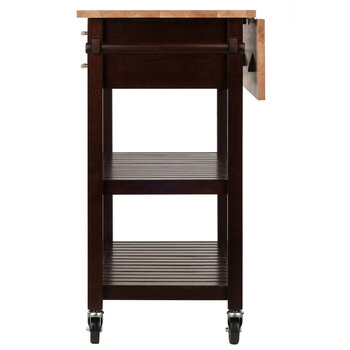 Winsome Wood Langdon Collection Mobile Kitchen Cart with Drop Leaf, 2-Drawers, 2-Slatted Open Shelves, and Towel Holder, Cappuccino and Natural Side View