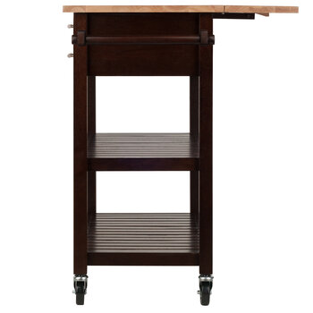 Winsome Wood Langdon Collection Mobile Kitchen Cart with Drop Leaf, 2-Drawers, 2-Slatted Open Shelves, and Towel Holder, Cappuccino and Natural Side View