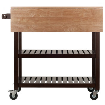 Winsome Wood Langdon Collection Mobile Kitchen Cart with Drop Leaf, 2-Drawers, 2-Slatted Open Shelves, and Towel Holder, Cappuccino and Natural Back View