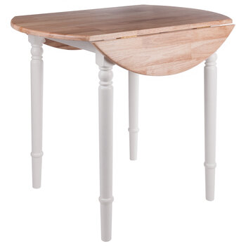Winsome Wood Sorella Collection Round Drop Leaf Table, Natural and White Closed View
