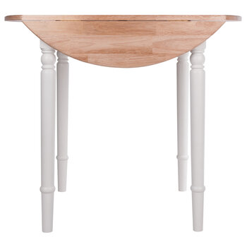Winsome Wood Sorella Collection Round Drop Leaf Table, Natural and White Front View