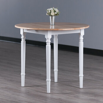 Winsome Wood Sorella Collection Round Drop Leaf Table, Natural and White