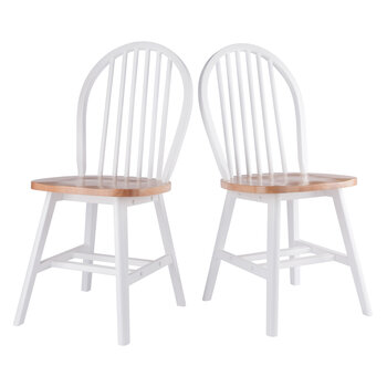 Winsome Wood Windsor Collection 2-Piece Chair Set with Contoured Seats and Double Cross-Bar Leg Support, Natural and White Product View
