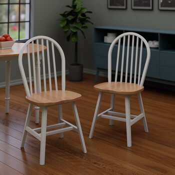 Winsome Wood Windsor Collection 2-Piece Chair Set with Contoured Seats and Double Cross-Bar Leg Support, Natural and White Room View