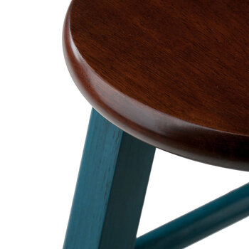 Winsome Wood Ivy Square Leg Collection Counter Stool, Rustic Teal and Walnut Counter Stool Close Up View