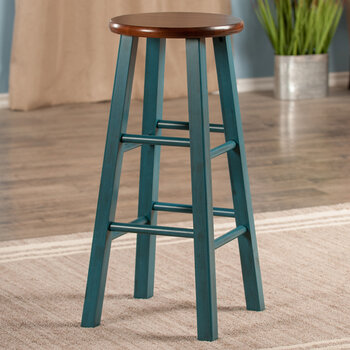 Winsome Wood Ivy Square Leg Collection Bar Stool, Rustic Teal and Walnut
