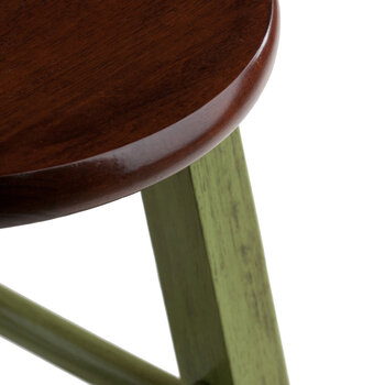 Winsome Wood Ivy Square Leg Collection Bar Stool, Rustic Green and Walnut Bar Stool Close Up View