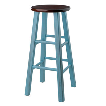 Winsome Wood Ivy Square Leg Collection Bar Stool, Rustic Light Blue and Walnut Bar Stool Product View