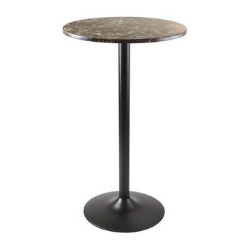 Winsome Wood Cora Pub Table, Bar Height, Round, Faux Marble Top in Black Base