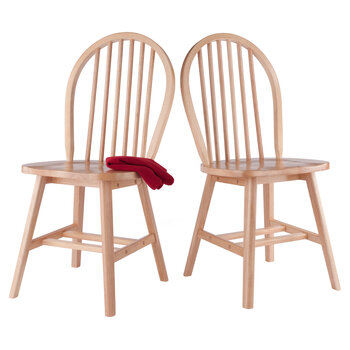 Winsome Wood Windsor Collection 2-Piece Chair Set with Contoured Seats and Double Cross-Bar Leg Support, Natural Prop View