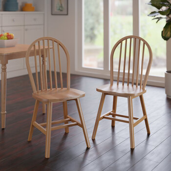 Winsome Wood Windsor Collection 2-Piece Chair Set with Contoured Seats and Double Cross-Bar Leg Support, Natural Room View