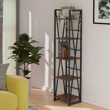 Winsome Wood Isa Collection 5-Tier Shelf, Graphite and Walnut Room View
