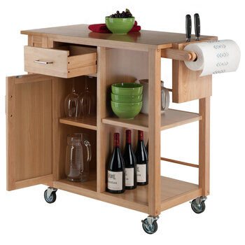 Winsome Wood Douglas Collection Utility Kitchen Cart, Natural Opened View