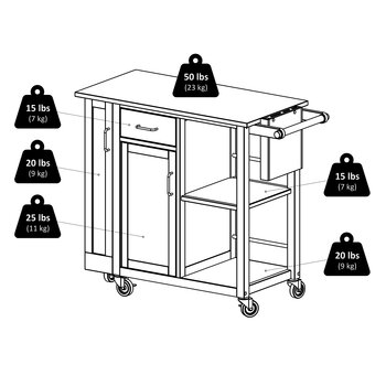 Winsome Wood Douglas Collection Utility Kitchen Cart, Natural Dimensions