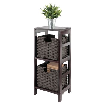 Winsome Wood Leo Collection 3-Piece Storage Shelf with 2 Foldable Woven Baskets, Espresso and Chocolate 3-Piece Set w/ 2 Baskets Prop View