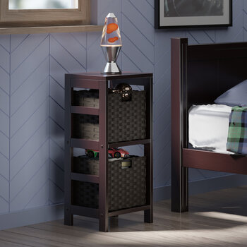 Winsome Wood Leo Collection 3-Piece Storage Shelf with 2 Foldable Woven Baskets, Espresso and Chocolate 3-Piece Set w/ 2 Baskets Room View