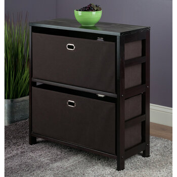 Winsome Wood Torino Collection 3-Piece Storage Shelf with 2 Foldable Fabric Baskets, Espresso and Chocolate