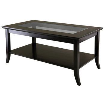 Winsome Wood WS-92437, Genoa Rectangular Coffee Table with Glass Top And Shelf, Dark Espresso, 40'' W x 22.28'' D x 18.03'' H