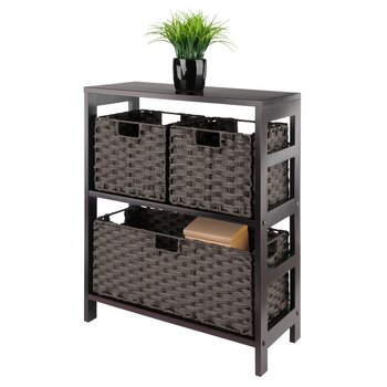Winsome Wood Leo Collection 4-Piece Storage Shelf with 3 Foldable Woven Baskets, Espresso and Chocolate 4-Piece Set w/ 3 Baskets Prop View