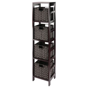 Winsome Wood Leo Collection 5-Piece Storage Shelf with 4 Foldable Woven Baskets, Espresso and Chocolate 5-Piece Set w/ 4 Baskets Product View