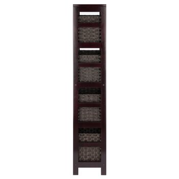 Winsome Wood Leo Collection 5-Piece Storage Shelf with 4 Foldable Woven Baskets, Espresso and Chocolate 5-Piece Set w/ 4 Baskets Side View
