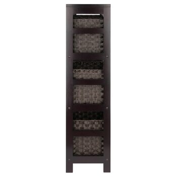 Winsome Wood Leo Collection 7-Piece Storage Shelf with 6 Foldable Woven Baskets, Espresso and Chocolate 7-Piece Set w/ 6 Baskets Side View